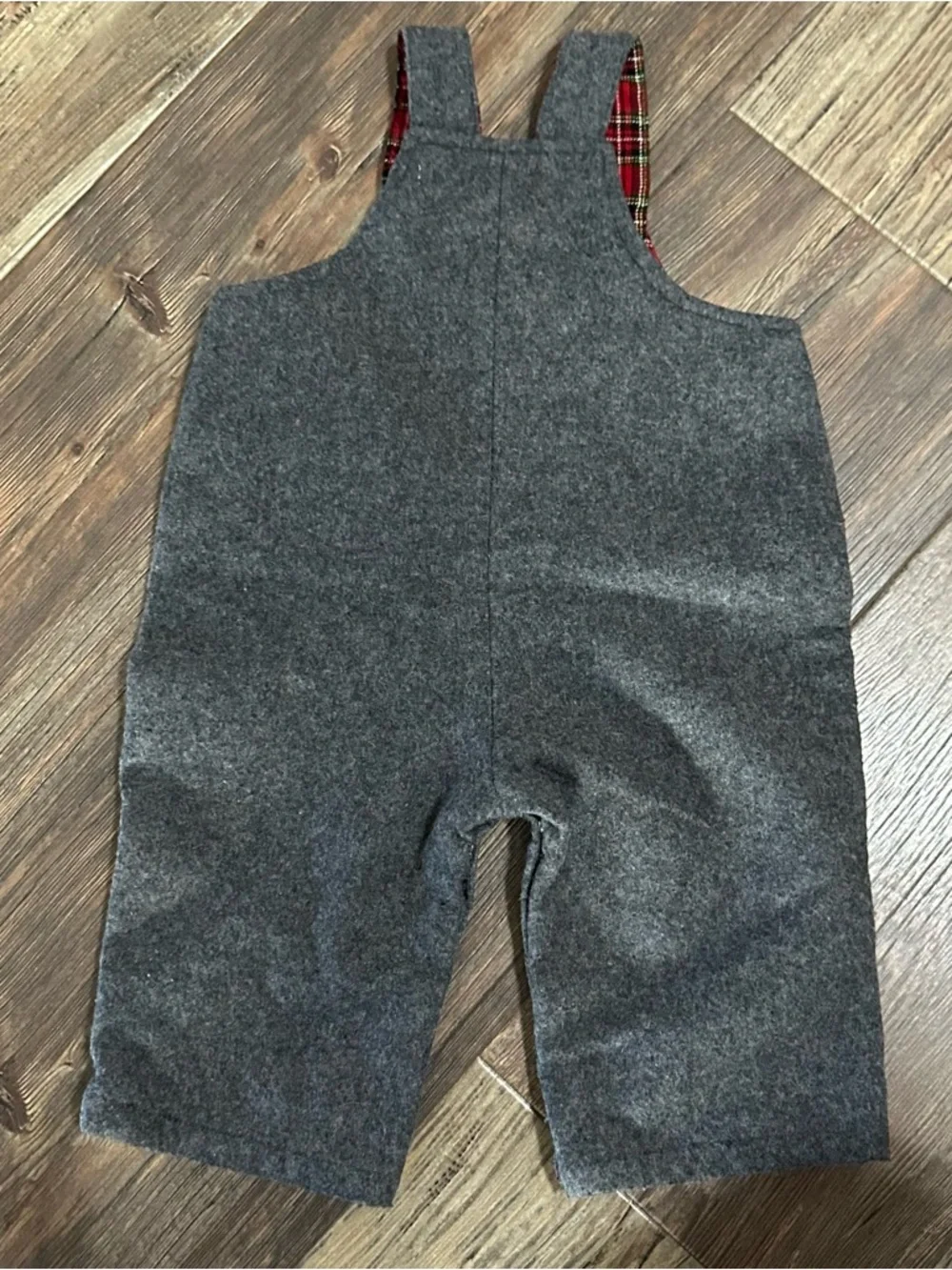 Children’s Place wool blend gray overalls with red plaid argyle Teddy Bear 0-3 m